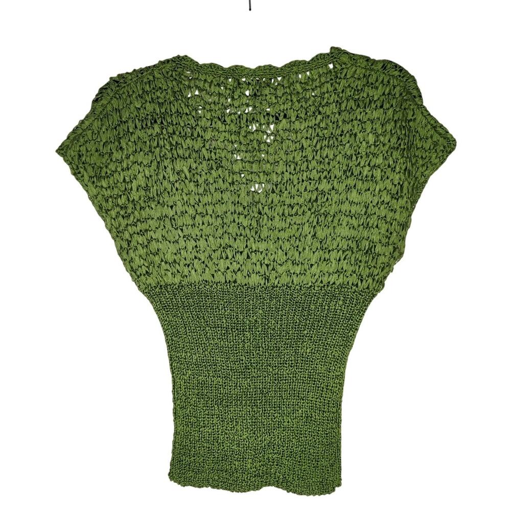 Vintage Bebe Y2K Kelly Green Woven Ribbon Stretch Knit Button Front Top Medium - Picture 2 of 10
